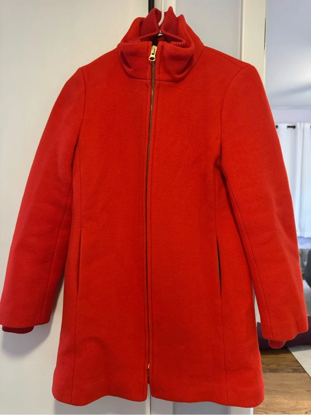 J. Crew Women's Bright Red Zip-Front Pea Coat - Picture 3 of 4